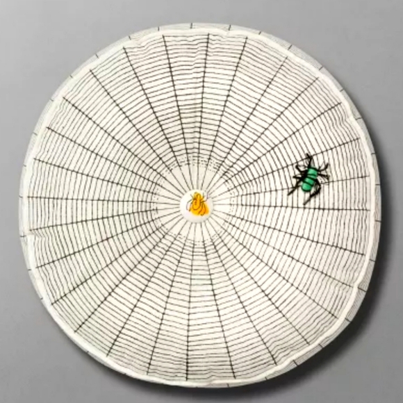 John Derian Tangled Web Spider + Web Round Linen & Cotton Pillow Halloween NWT - Picture 1 of 5